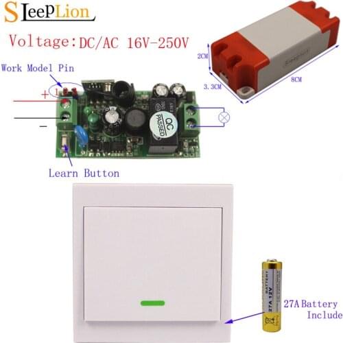 Sleeplion 220V 10A 1CH Wall Wireless Switch Rf transmitter Remote Controls 16-250V Relay Switch Module 24V