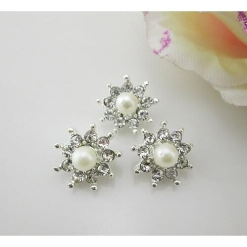 BT273 15mm)5pcs tiny metal rhinestone button ivory pearl shank buttons