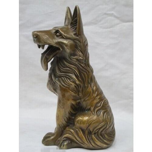 Fast shipping USPS to USA S0057 9.5"Chinese zodiac Feng shui Bronze geomancy wolf dog Shepherd statue