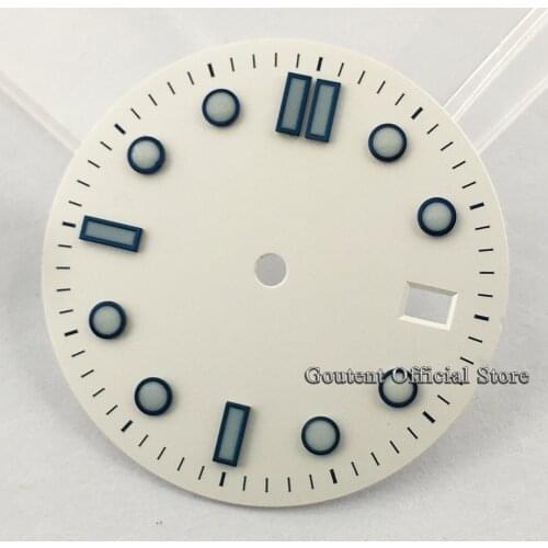 Green Luminous Goutent 31mm Sterile Watch Dial White Dial Fit For NH35 NH35A Nh36 Movement Watch Parts For Men