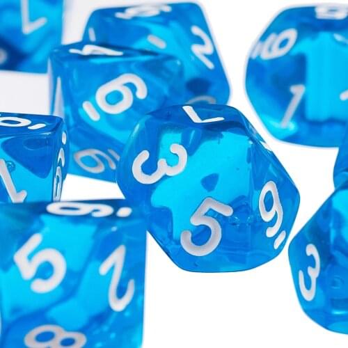 D10 Blue Ten Sided Gem Dice for RPG Dungeons & Dragons Games Set of 10 Dice