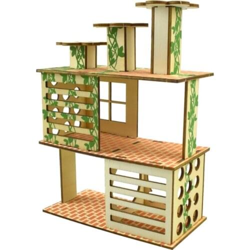 D7YB Wooden Villa Hamster House Nesting Habitat Small Animals Natural Wood Play Hut