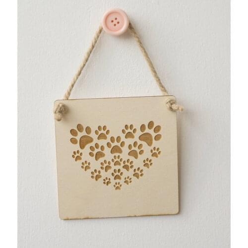 Laser engraved wooden Funny dogs paw print heart hanging sign,Room decor,birthday gift,family gift,Dog lover gift,pets gift