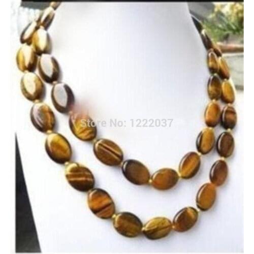 LONG 36 INCHES GENUINE NATURAL TIGER EYE GEMS STONE OVAL BEADS NECKLACE