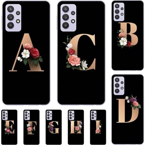 For Samsung Galaxy A32 A325 5G A326 Galaxy A52 A525 A526 A72 5G A726 A725 Case Cartoon Pattern Flowers Black Letters Soft Cover