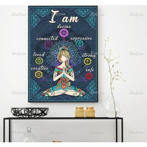 I Am Devine Connected Expensive Loved Strong Creative Safe,Lotus Yoga Poster,Chakra Meditation Home Decor Prints Wall ArtCanvas