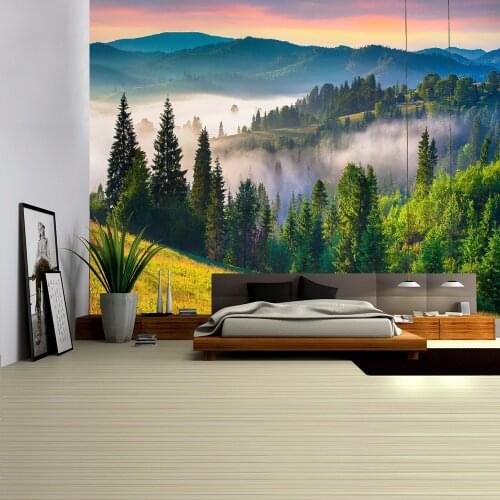 Green Forest Tapestry Big Tree 3D Fantasy Plant Sunlight Natural Scenery River Bamboo Forest Wall Hanging Home Decor
