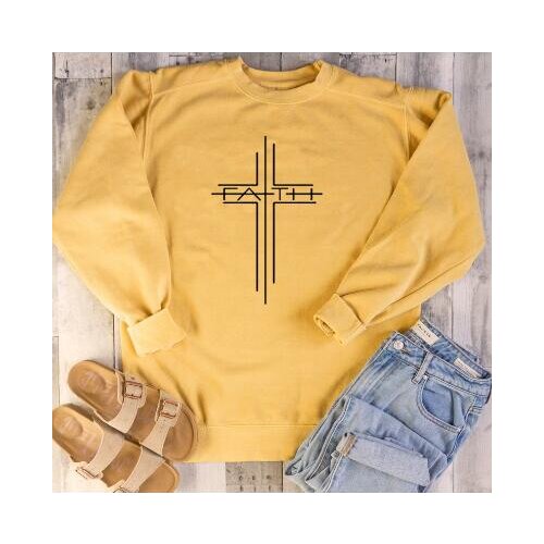 Cross Faith Christian Sweatshirt Regilious Graphic Casual Funny Clothing Hoodies Faith Jesus Christian Slogan Vintage Jumper Top