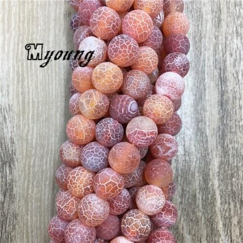 Matte Red Fire Crackle Agates Beads, Round Magic Agates Beads,Frosted Drilled Beads,15.5" Full Strand, MY1622