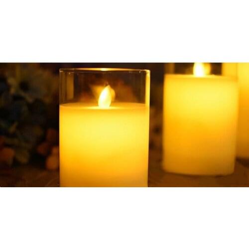 Flickering Flame Pillar Candle Paraffin Wax LED Glass Candle Set Dancing wick Home Bar party table Lighting Deor Dia 7.5cm-Amber