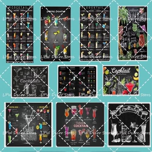 Metal cocktail Menu Tin Sign Retro Mixology Recipe Lovers Guide Bar Pub Decor Drink Alcoholic Poster Rustic Home Cafe Diner Shop