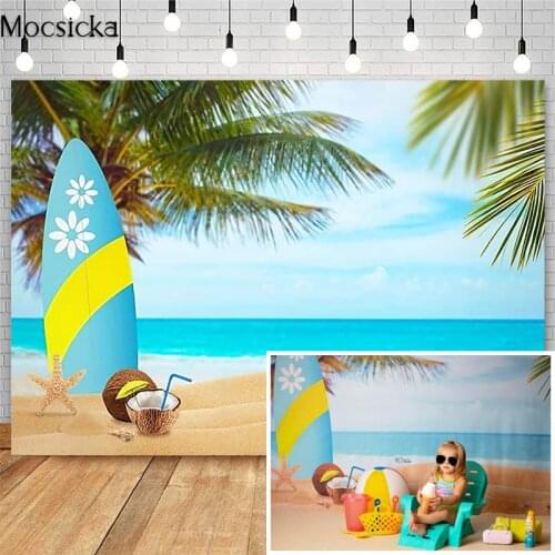 Mocsicka Summer Beach Photography Backdrops Surfboard Coconut Tree Decor Children Birthday Photographic Studio Photo Backgrounds