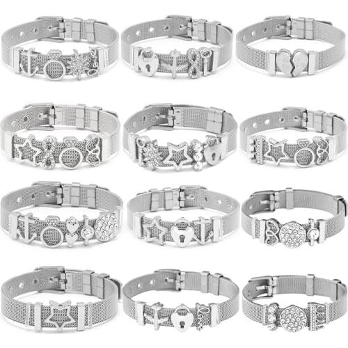BAOPON Fashion Adjustable Stainless Steel Mesh Bracelet Set Love Lock Charm Brand Bracelets Bangle For Woman Men Jewelry Gift