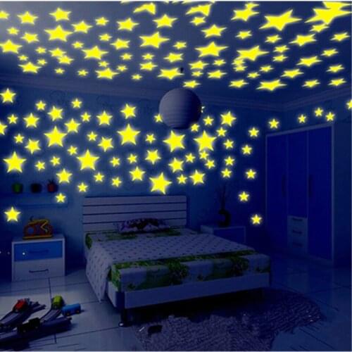 100 pcs Highlighter Star Moon Planet Sky Glow in the dark Kids Room Wall Ceiling Ornament Sticker Fun Educational Ornament