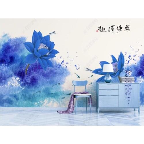 Custom mural 3d photo wallpaper Chinese artistic conception ink blue lotus home decor living room wallpaper for wall 3 d