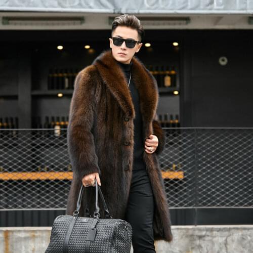 Mink coat mens mid long full mink autumn and winter new large plush thickened imitation raccoon fur grass coat