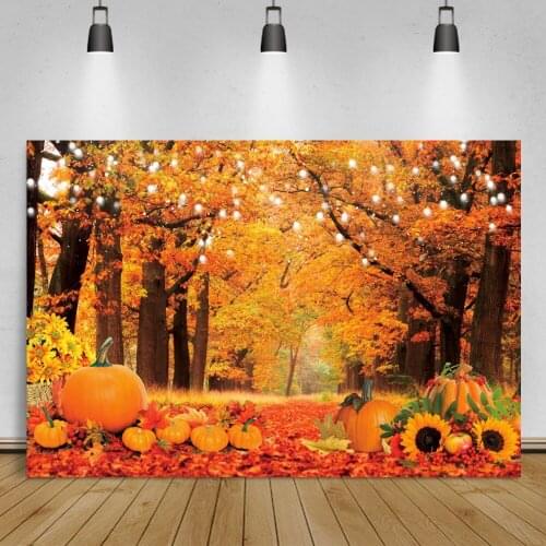 Autumn Backgrounds For Photography Yellow Fallen Leaves Tree Forest Pumpkin Party Child Park Scenic Photo Backdrop Photo Studio