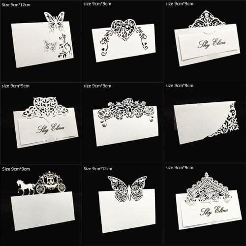 10/50Pcs Laser Cut Hollow Pattern Heart Shape Wedding Event Table Name Card Flower Decoupage Birthday Party Decor Place Cards 5z