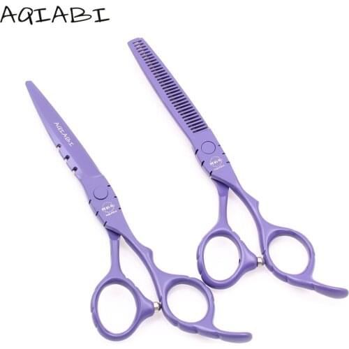 Hair Scissors 6" AQIABI Stainless Violet Scissors For Hairstyle Normal Shears Thinning Shears Professional Barber Scissors A1010