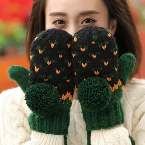 Thick Warm Winter Ladys Mittens Handmade Knitted Gloves Gift
