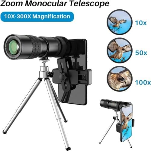 APEXEL Monocular Telescope 10-300x40 Zoom High Quality Monocular Binoculars Telescope Support Smartphone With Light Night Vision