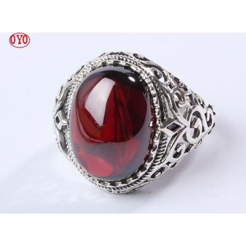 Real 925 sterling silver ruby big ring red crystal atmosphere index finger ring court retro ring