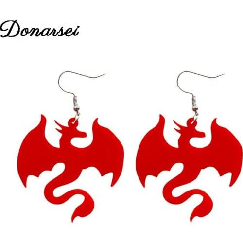 Donarsei Cute Red Flying Dragon Drop Earrings For Women Funny Cartoon Black Loong Dangle Earrings Novelty Jewelry