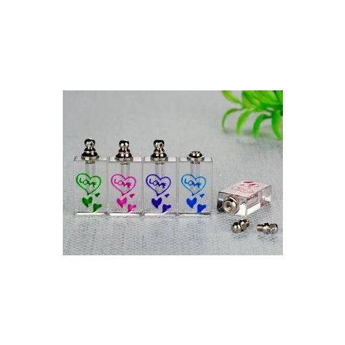Love shape screw cap glass vial pendant Miniature Perfume oil wishing bottle Crystal Rice Jewelry name on rice art wish bottles
