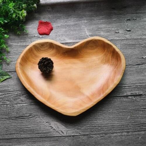 Fruit Plate Eco-friendly Storage Wood Wooden Heart Shape Snacks Serving Tray Dining Bowl Snack Tray dishes Tableware for Home