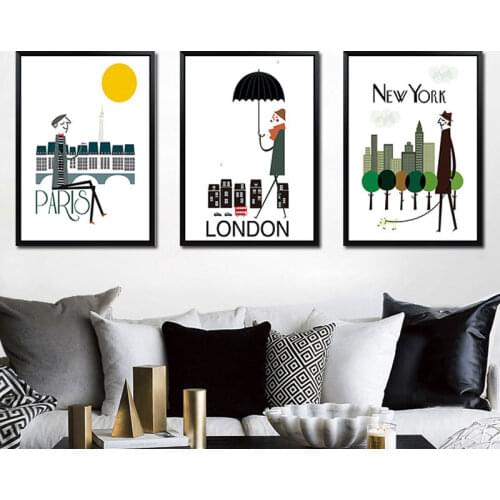 Triptych Modern London New York Paris City Travel Art Print Poster Hipster Wall Pictures Canvas Painting No Framed Home Decor