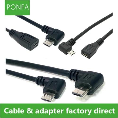 Micro USB 2.0 5Pin Male to Female M to F Extension connector Adapter Long plug Connector 90 Degree Right & Left Angled 25cm