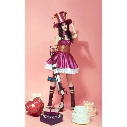 [STOCK]PU Leather Made Game LOL Caitlyn The Sheriff Of Piltover Uniform Lolita Dress Halloween Cosplay Costumes Party Suit For W
