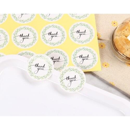 Free shipping 1200Pcs/lot Round Green Leaf Wreath With Thank You Stickers Scrapbooking DIY Deco Gift Stationery Supplies