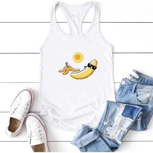 Sunbathing Banana Printed Funny Tanks Tops Women Summer Female Beach Holiday Tops for Women 2020 Camiseta Tirantes Mujer