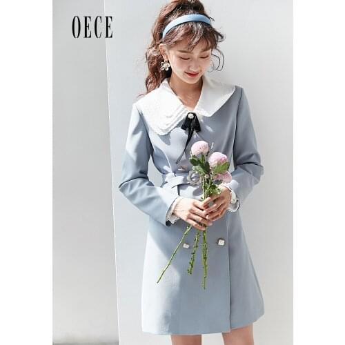 2021 spring womens elegant temperament British V-neck double breasted windbreaker medium and long coat