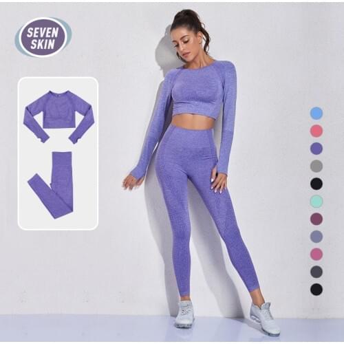 SEVEN SKIN 2PCS Seamless Women Yoga Set Sport Suit Gym Fitness Sportswear with Long Sleeve Crop Top Clothing High Waist Leggings
