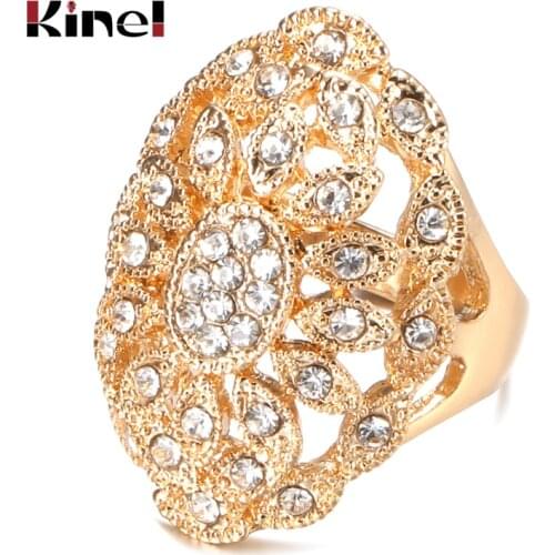 Kinel Hot Bohemian Crystal Flower Ring for Women Fashion Gold Color Mosaic Rhinestone Ethnic Bride Rings Wedding Jewelry