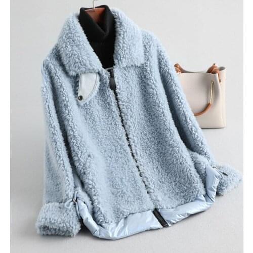 Fad Women 100% Wool Coat Female Real Fur Coat Winter Coat Women Sheep Shearling Down Jacket A297