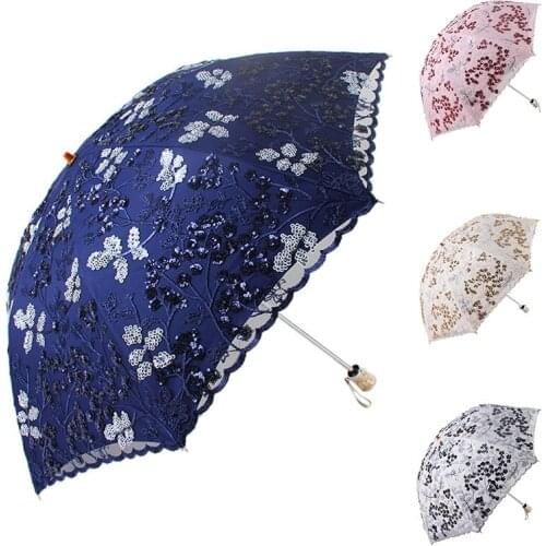 Embroidery Lace Umbrella Parasol Foldable Umbrella Sun Protection and Ultraviolet Protection Two Fold Parasol