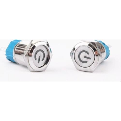 1pc 16mm Metal Push Button Switch Flat head Power LOGO 3-220V Self-reset/Self-locking Momentary Waterproof Car Auto Eng