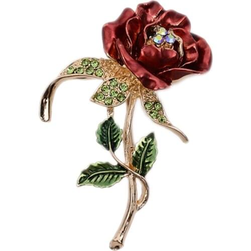 1 PCS Red Rose Flower Brooch Garment Accessories Wedding Bridal Jewelry Crystal Brooches for Men /Women