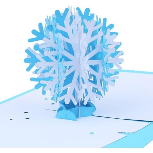 10pcs Wholesale 3D Handmade Merry Christmas Sky Blue White Snowflake Tree Paper Greeting Cards PostCard New Year Friend Gift