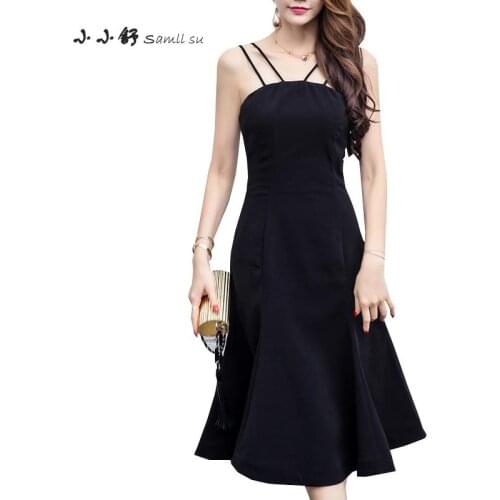 2018 Summer Black Spaghetti Strapless Dress Sexy Party Vintage Bandage Office Ladies A-line Sundress Mid-calf Dresses Women