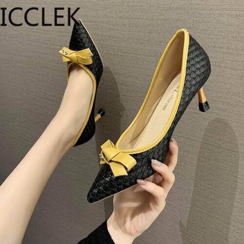 2020 High Heels Women Pumps Natural soft Leather Thin High Heels Shoes Real Leather Pointed Toe Office Lady Shoes Size A106