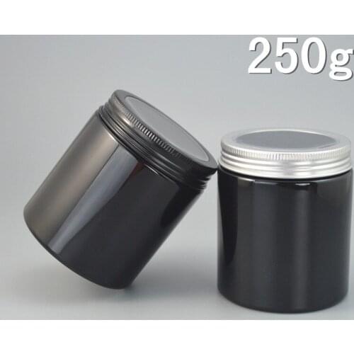 30pcs/lot 250g Black Plastic Cosmetic Jar Window Aluminum Cap Lip Container Hair Wax Bottle 250ml Makeup 2017 Style #AB43