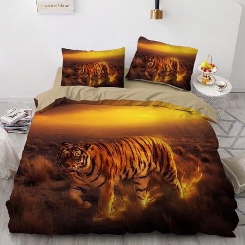 3D Bedding Sets Black Duvet Quilt Cover Set Comforter Bed Linen Pillowcase King Queen 200x220cm Size Animal Tiger Design Printed