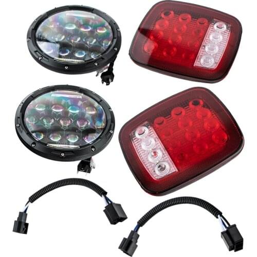 4Pcs 7" LED Headlights High Low Beam+Tail Lights Kit For Jeep Wrangler TJ 1997 1998 1999 2000 2001 2002 2003 2004 2005 2006