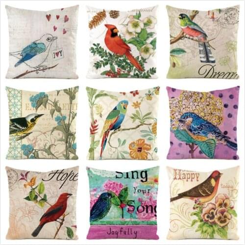45cm*45cm Singing Birds Inimitated Silk Fabric Throw Pillow Covers Couch Cushion Cover Home Decorative Pillows Pillow Case