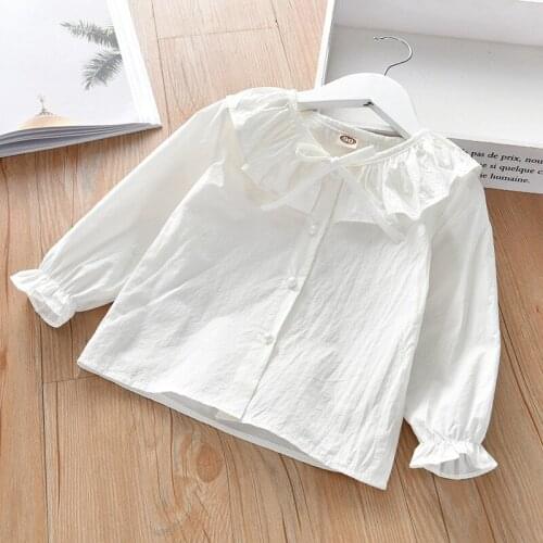 2 3 4 5 6 Years Toddler Girl Shirts Casual Korean Solid Color Long Sleeves Tops For Girl Ruffled Lapel Children Shirts Autumn
