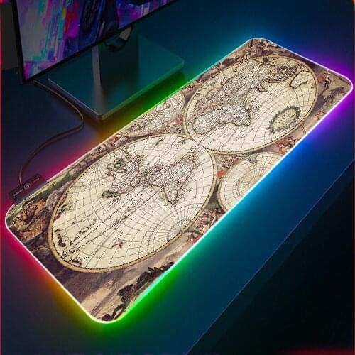 World Old Map RGB Large Mouse Pad Gamer Game Accessories Laptop LED Backlight XXL Surface Mousepad Keyboard Desk Gaming Desk